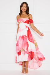 Luxe Narrative Off Shoulder Maxi Dress Pink
