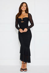 Dreamy Collection Mesh Long Sleeve Maxi Dress Black