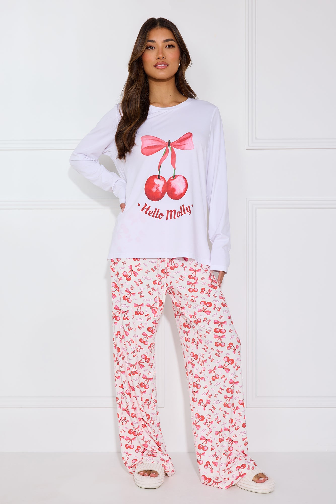 Cherry Pie Long Sleeve Pyjama Top White