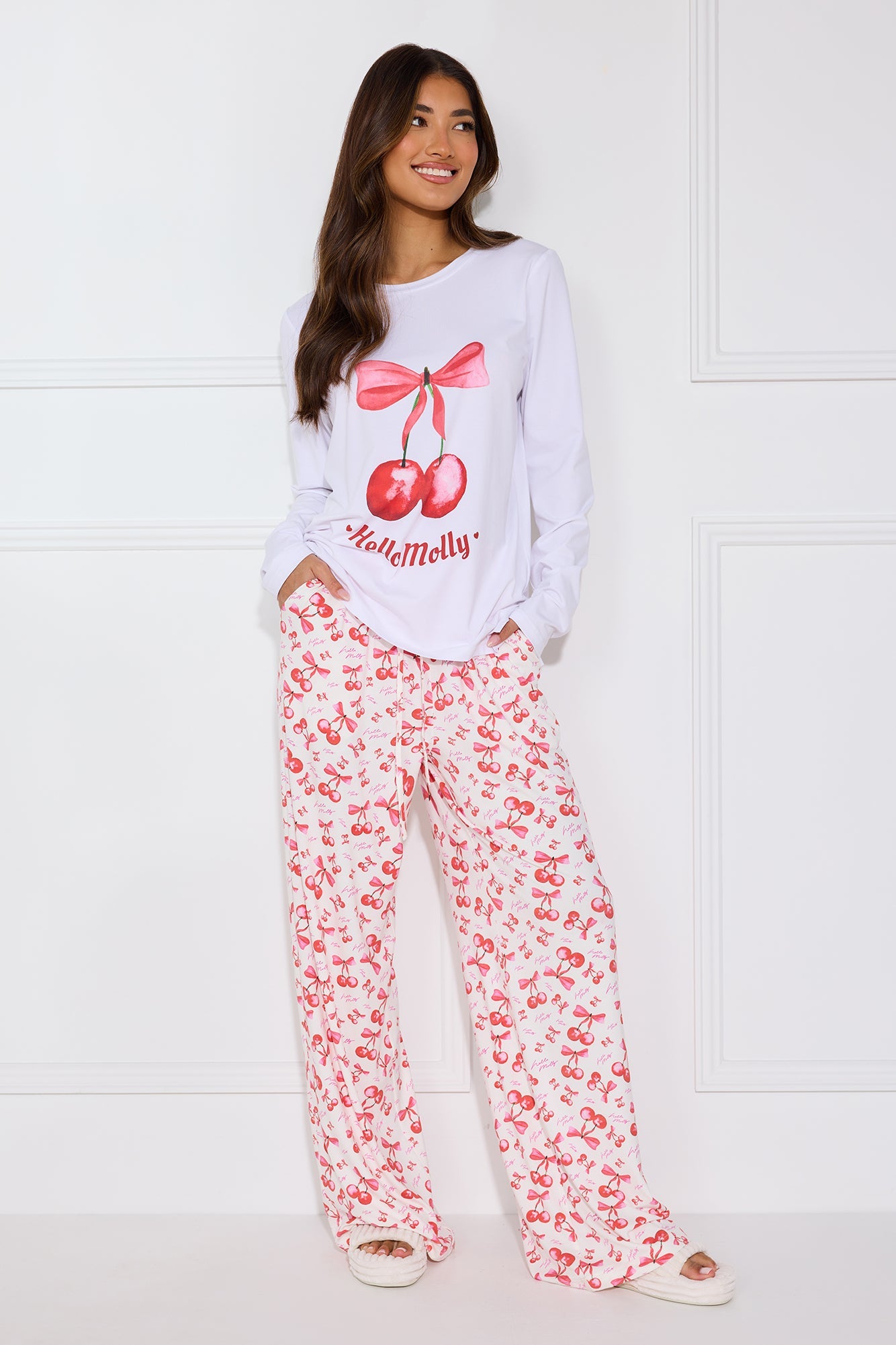 Cherry Pie Long Sleeve Pyjama Top White