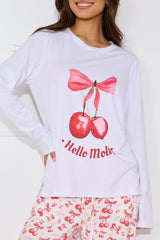 Cherry Pie Long Sleeve Pyjama Top White