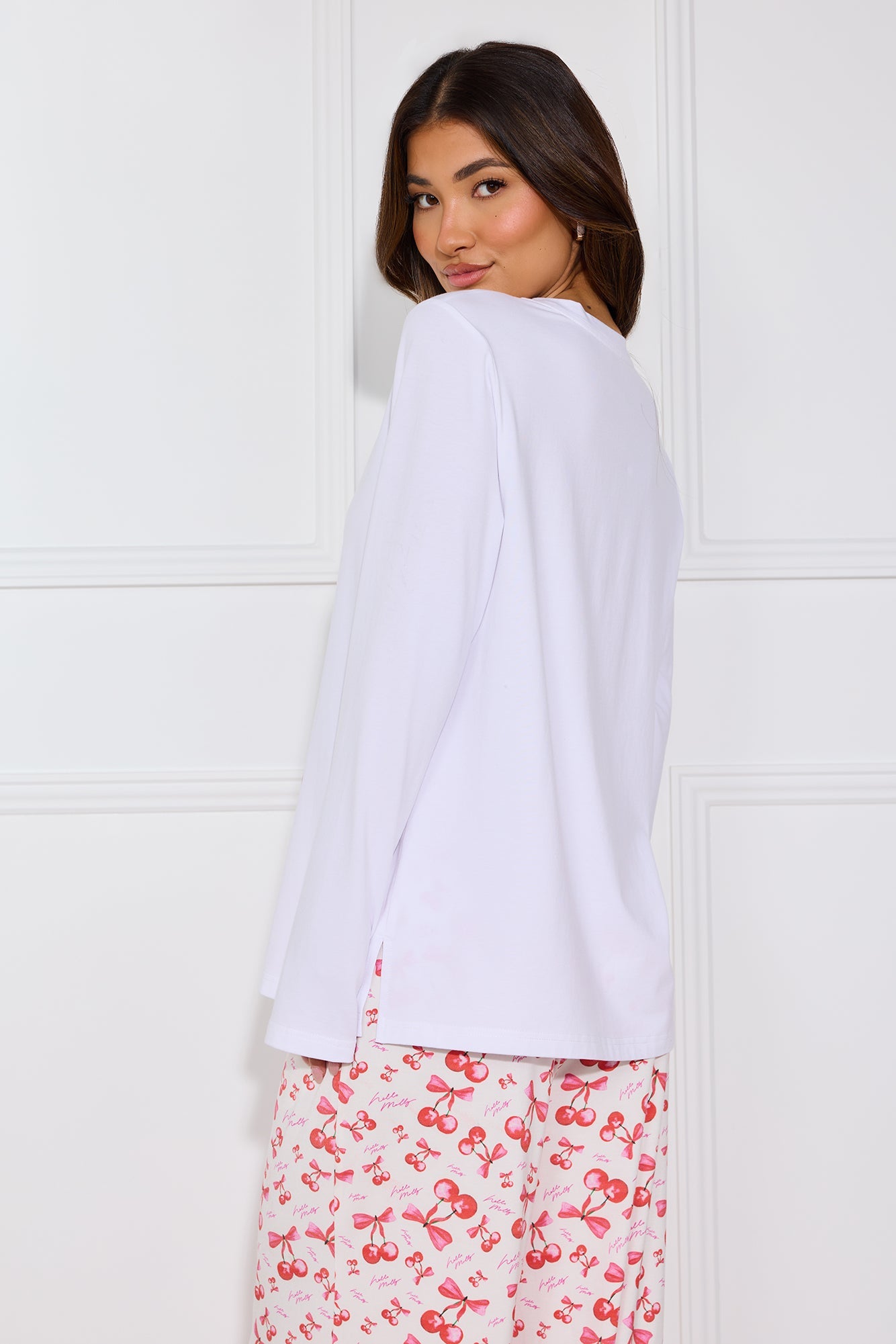 Cherry Pie Long Sleeve Pyjama Top White