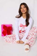 Cherry Pie Long Sleeve Pyjama Top White