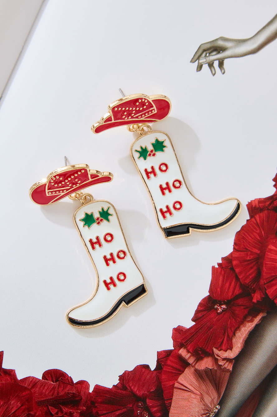 Ho Ho Ho Boot Earrings Gold