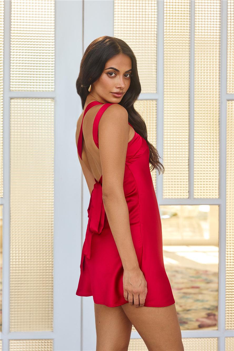 City Meets One Shoulder Satin Mini Dress Red