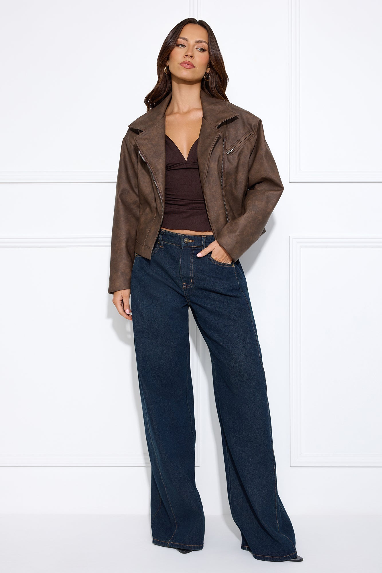 Midnight Rodeo Faux Leather Jacket Brown