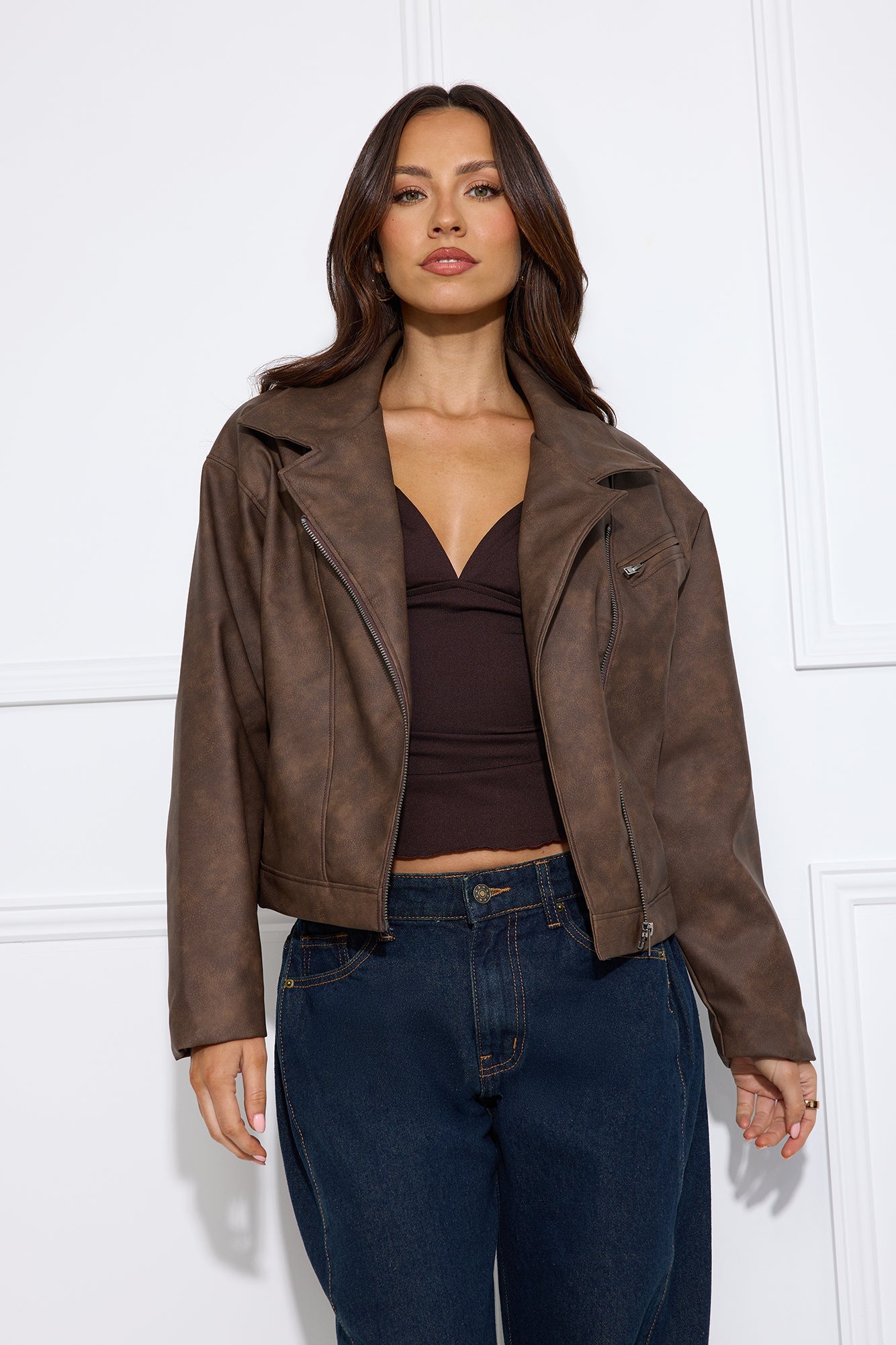 Midnight Rodeo Faux Leather Jacket Brown