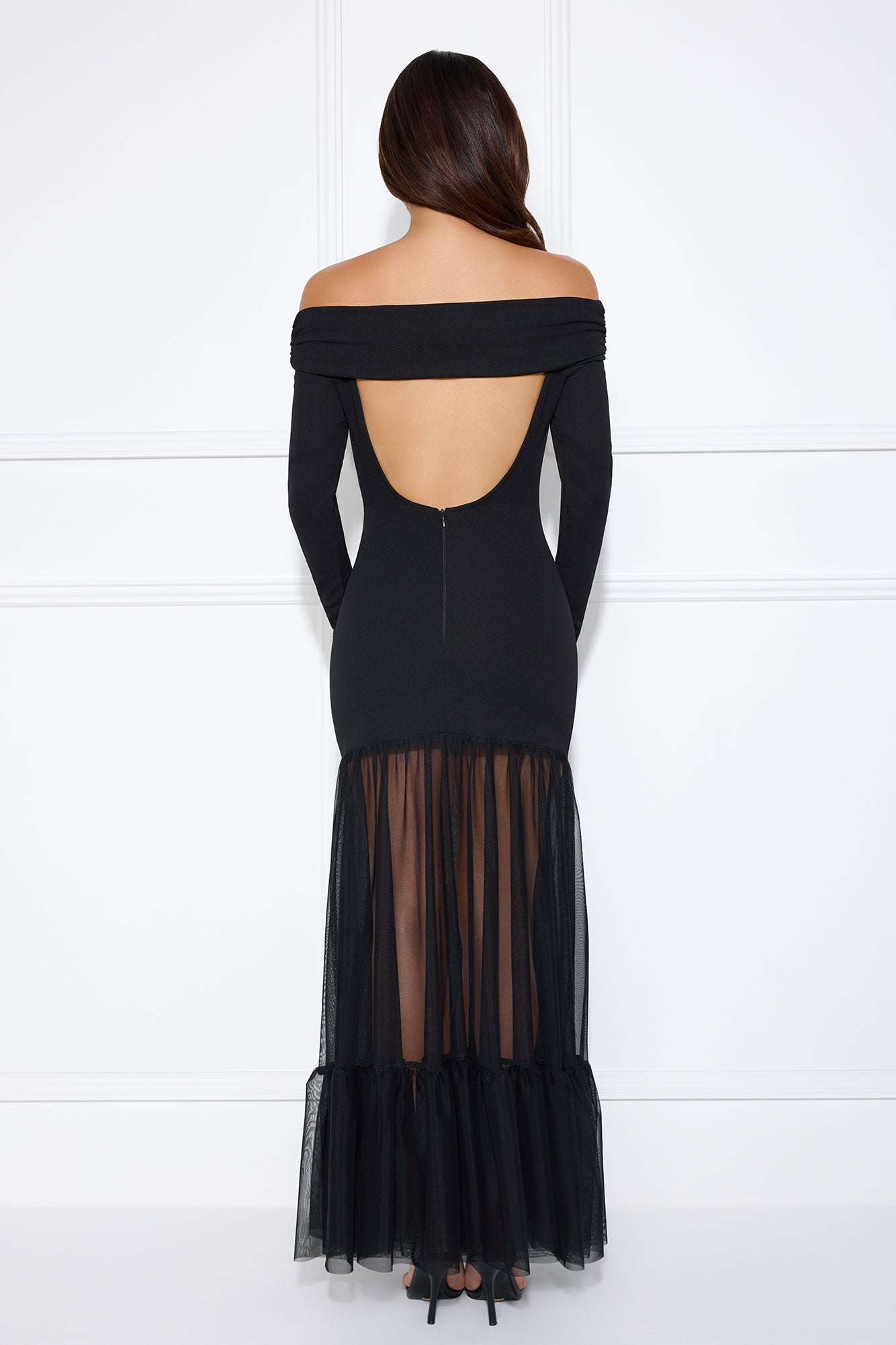 Captivating Gaze Off Shoulder Maxi Dress Black