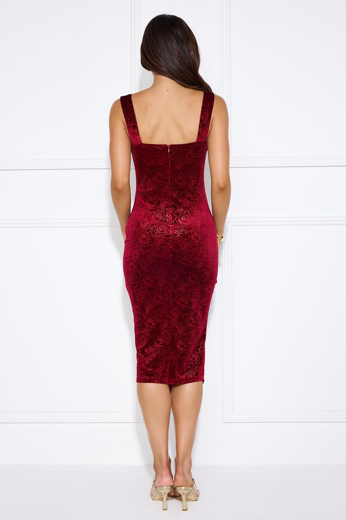 Dream Big Velvet Midi Dress Burgundy