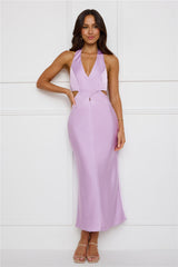 Chic Soirée Satin Halter Midi Dress Lilac