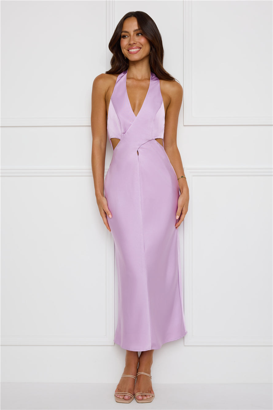Chic Soirée Satin Halter Midi Dress Lilac
