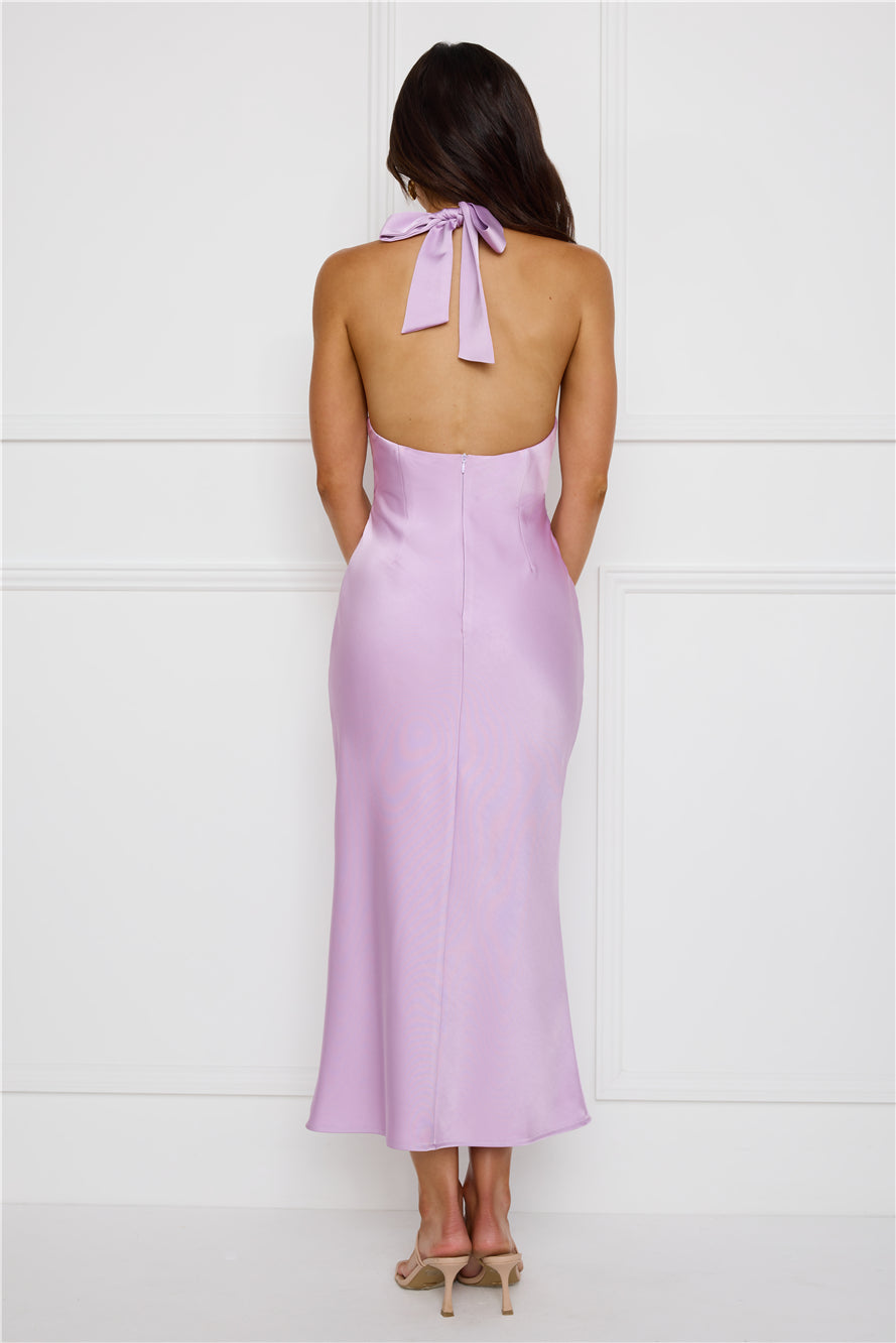 Chic Soirée Satin Halter Midi Dress Lilac
