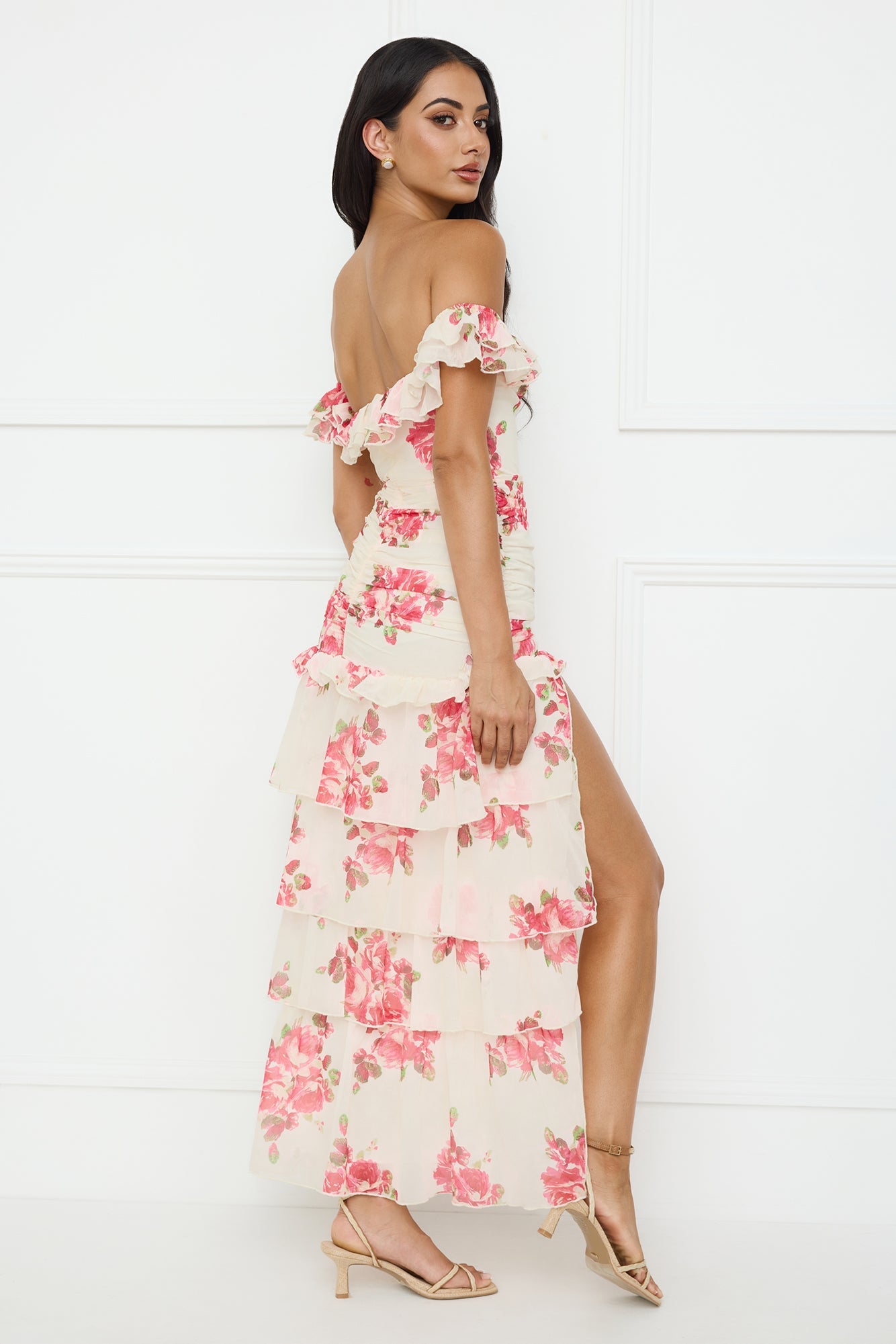 Floralicious Off Shoulder Maxi Dress Cream