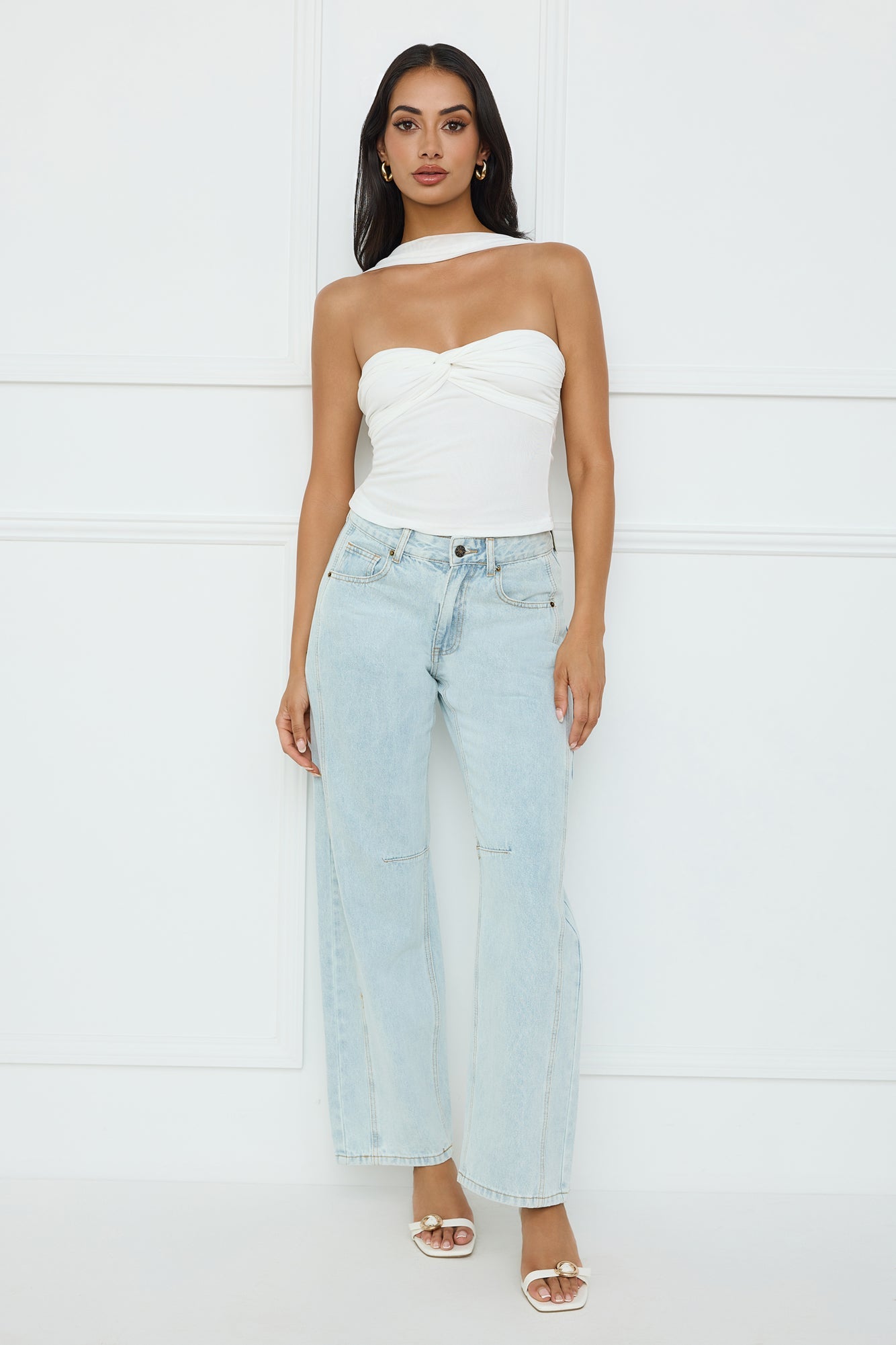 Club Luxe Mesh Halter Top White