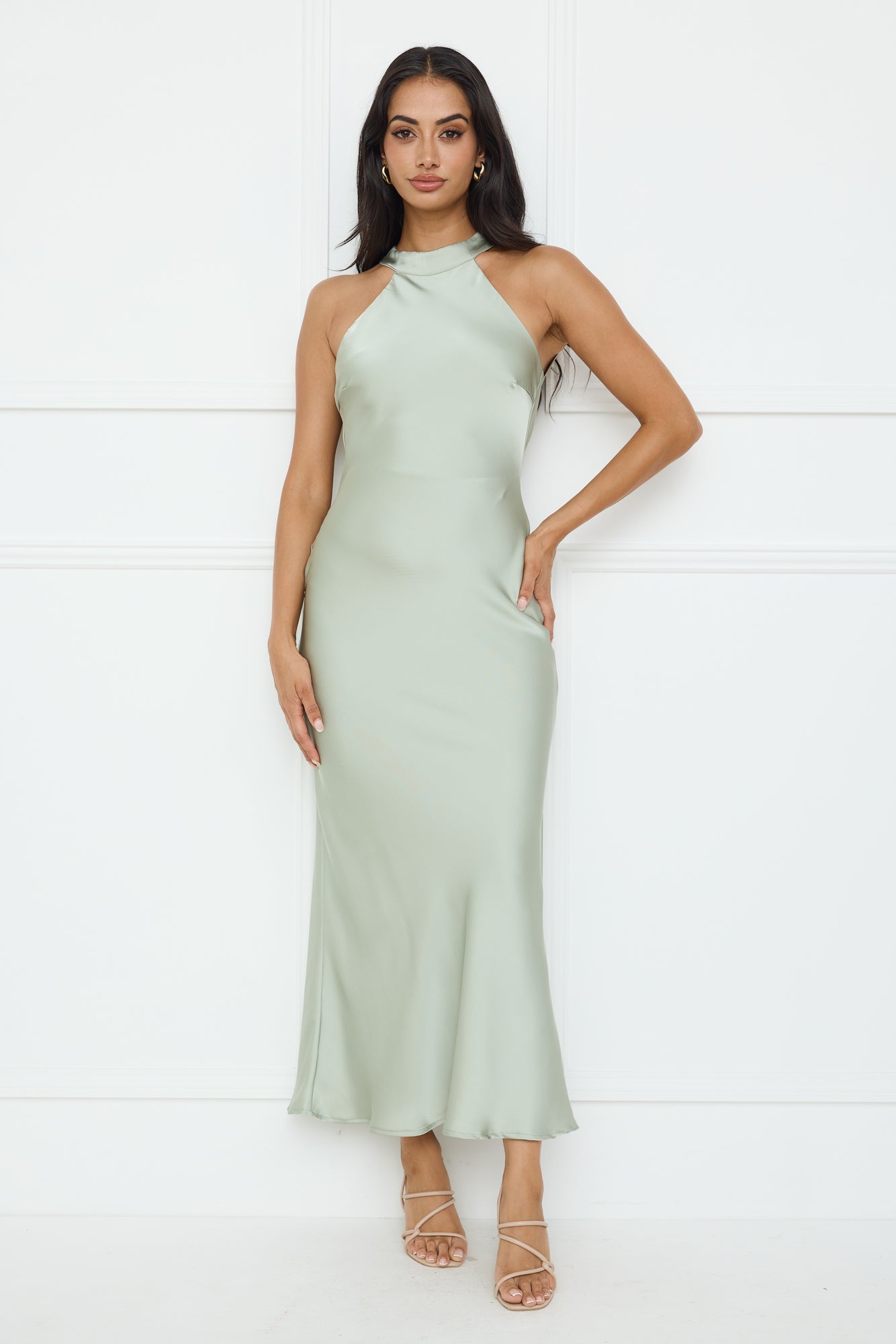 Icon Status Satin Maxi Dress Sage