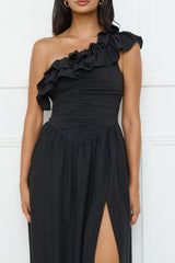 Pastel Dream One Shoulder Maxi Dress Black