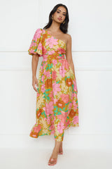 Coconut Crush One Shoulder Midi Dress Orange