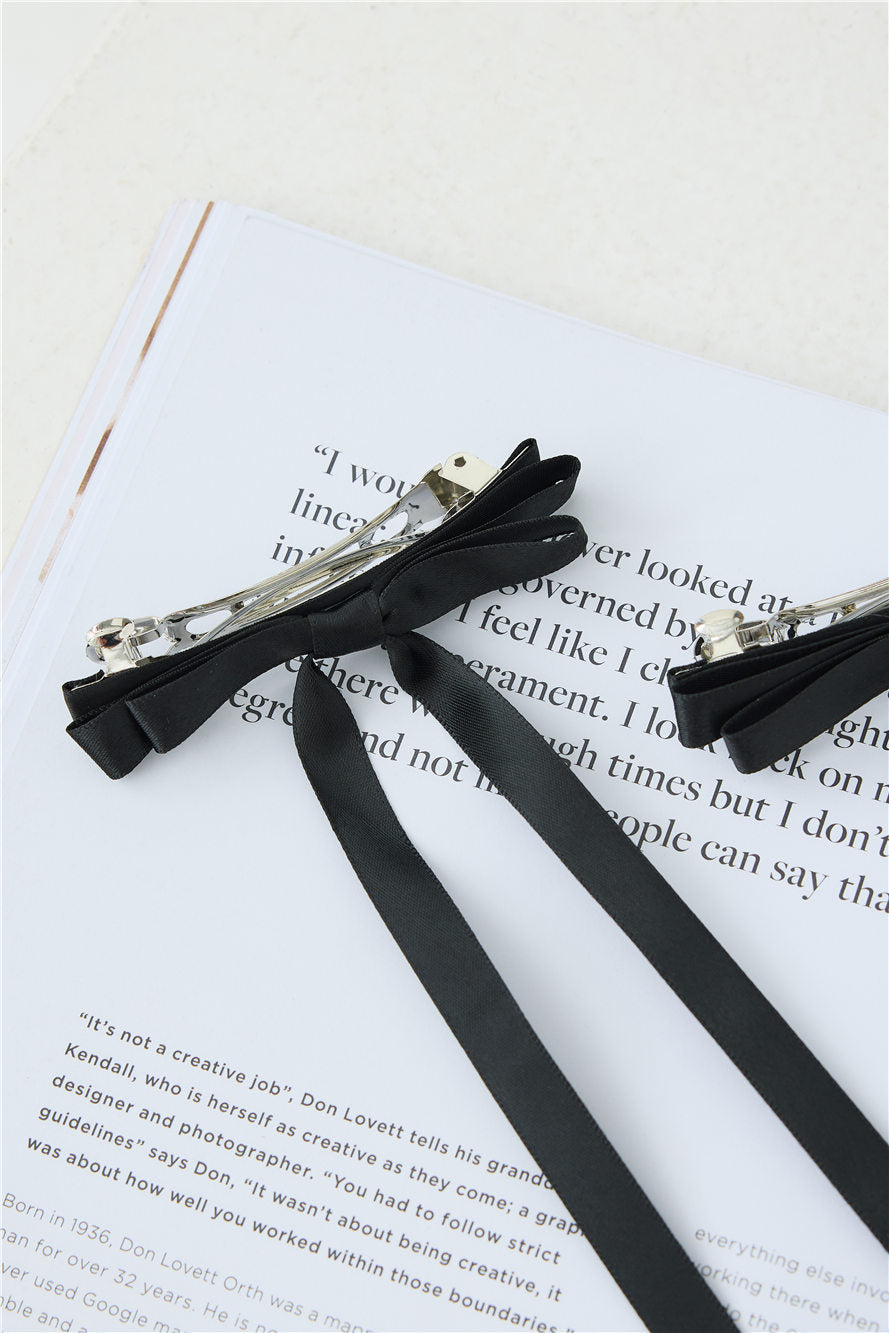 Long Bow Hair Clips Black