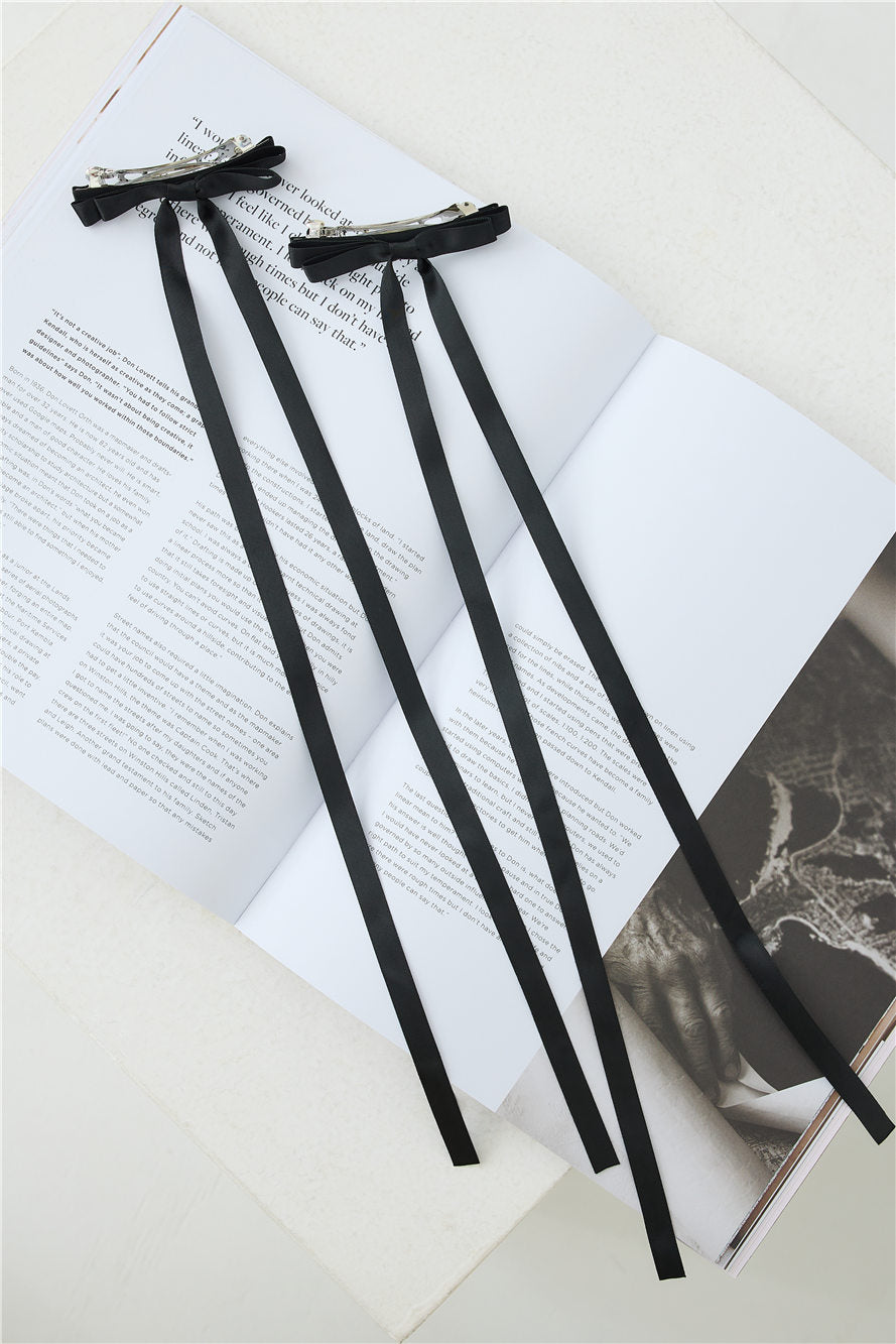 Long Bow Hair Clips Black