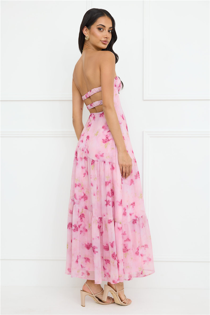 Lavender Mist Strapless Maxi Dress Pink