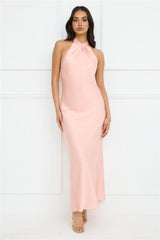 Delicate Dazzle Halter Satin Maxi Dress Peach