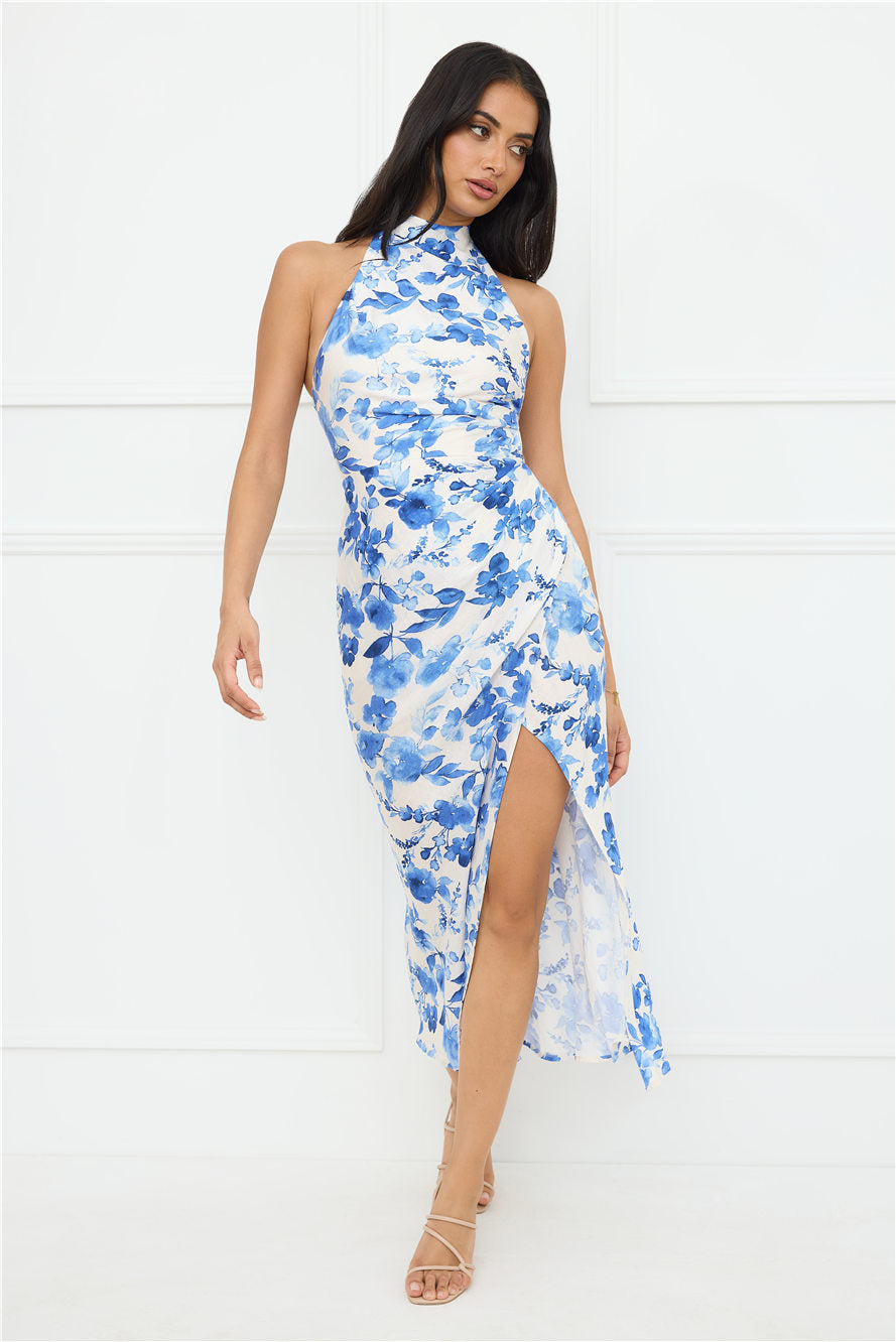 Cupid's Kiss Halter Midi Dress Blue