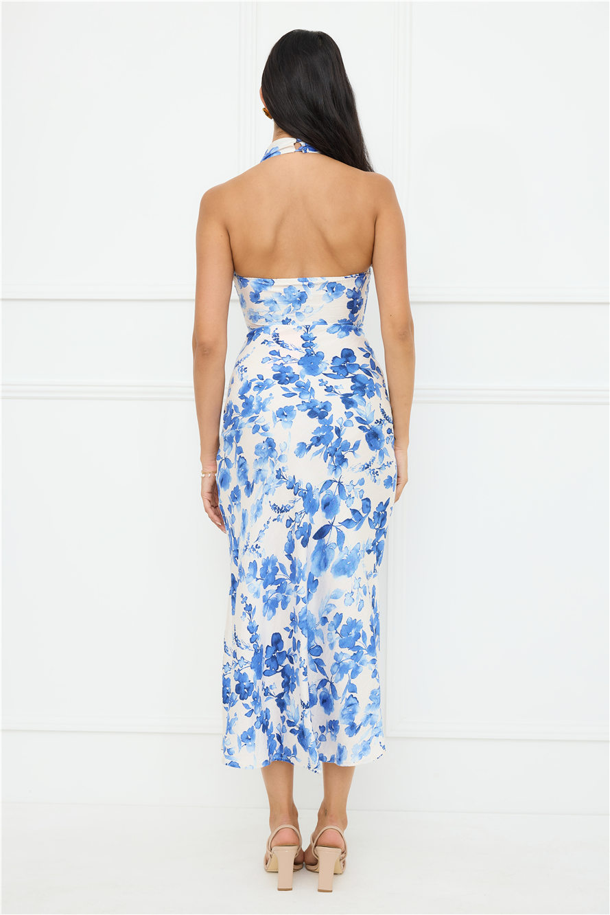 Cupid's Kiss Halter Midi Dress Blue