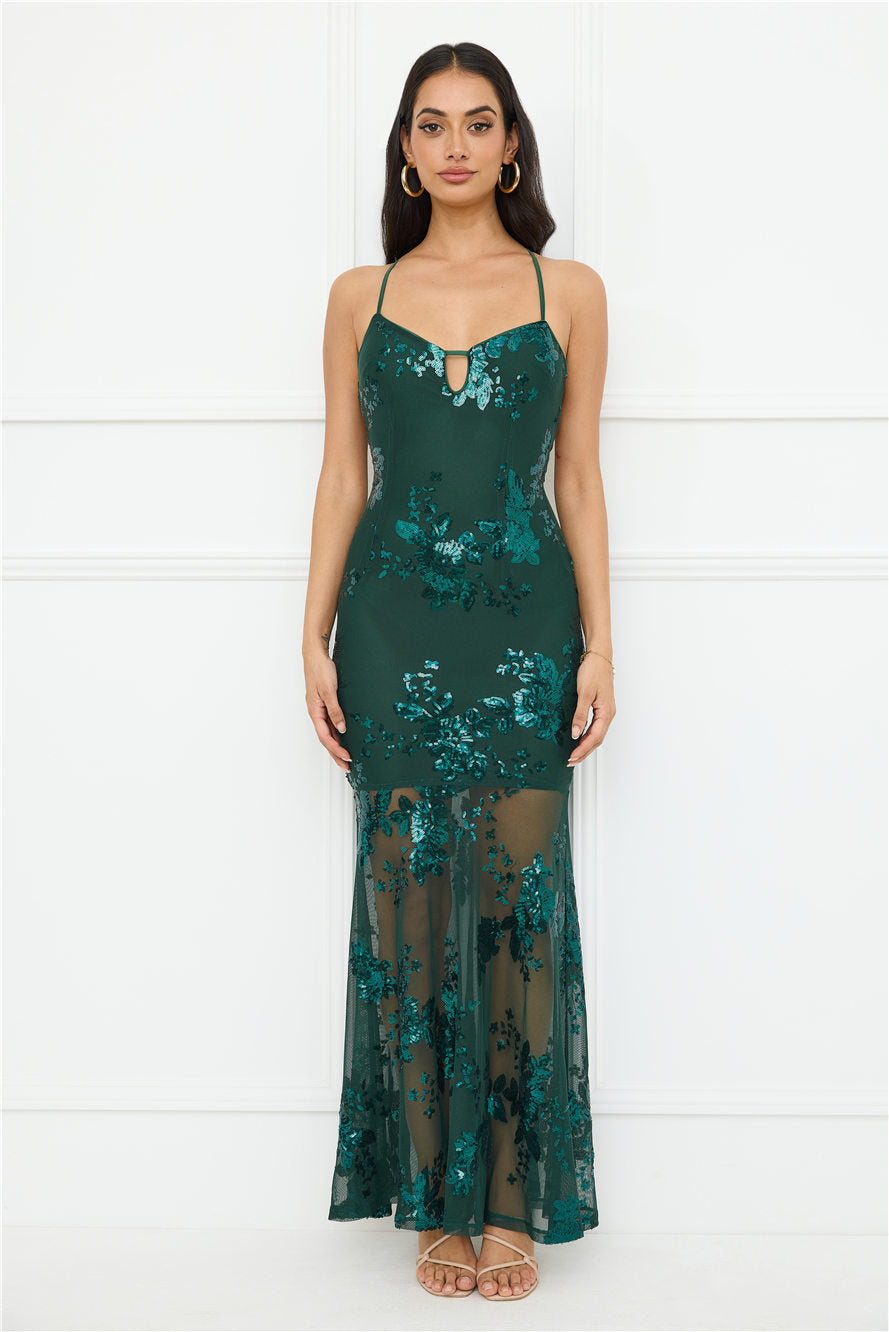 Emerald Serendipity Sequin Maxi Dress Green