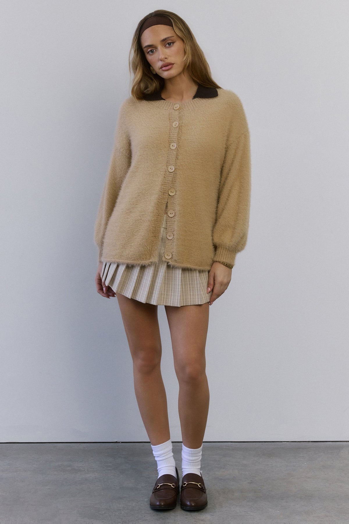 Crisp Snowfall Longline Fluffy Cardigan Tan