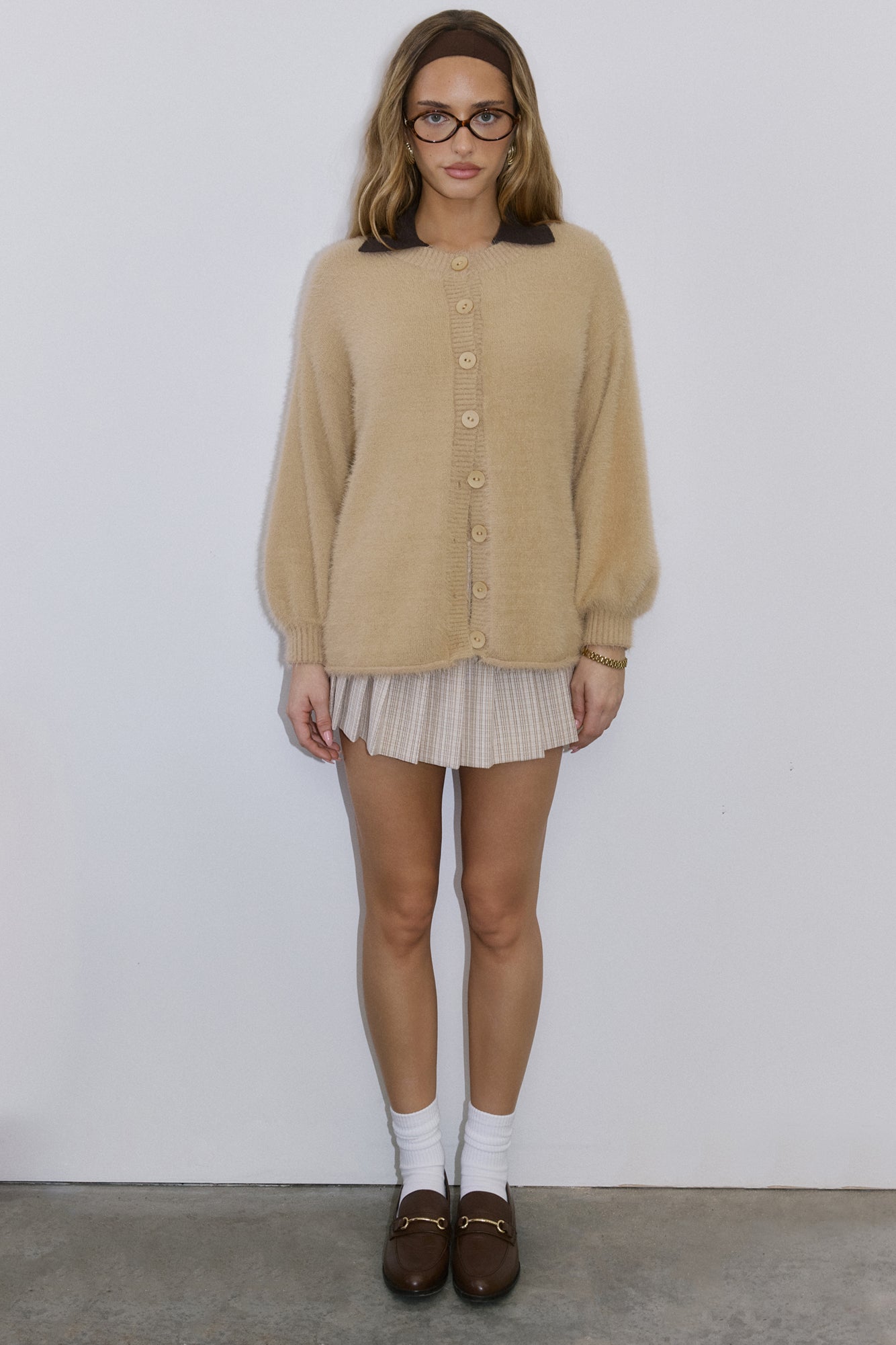 Crisp Snowfall Longline Fluffy Cardigan Tan