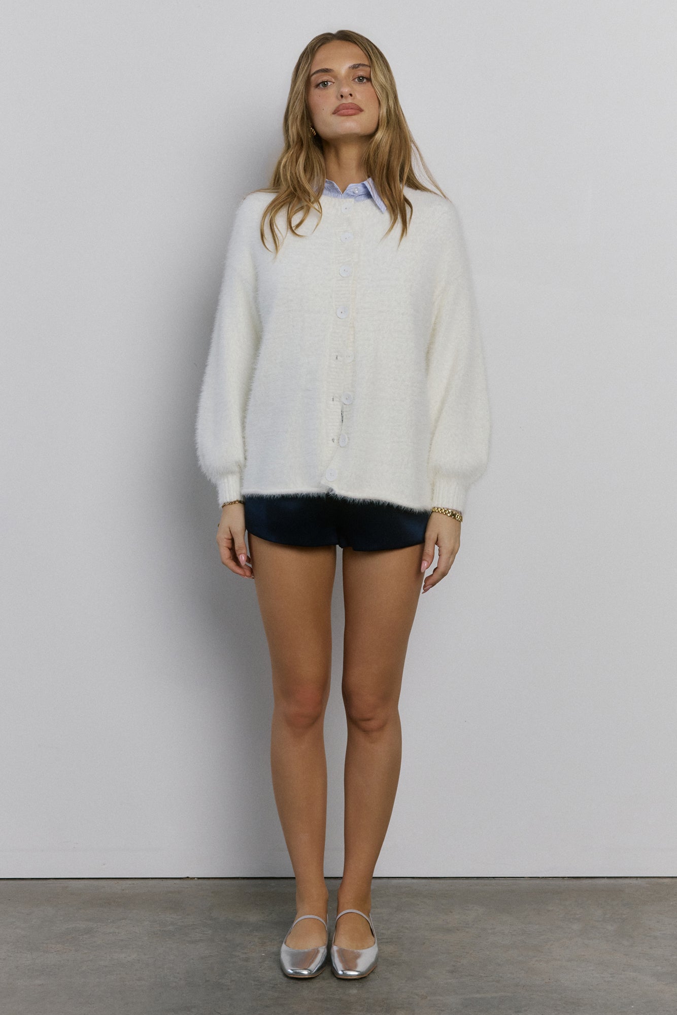Crisp Snowfall Longline Fluffy Cardigan White