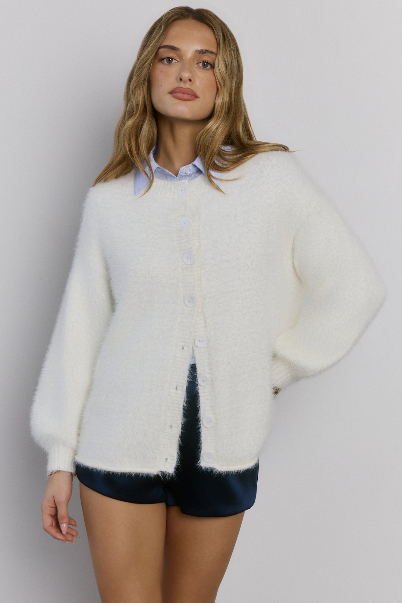 Crisp Snowfall Longline Fluffy Cardigan White