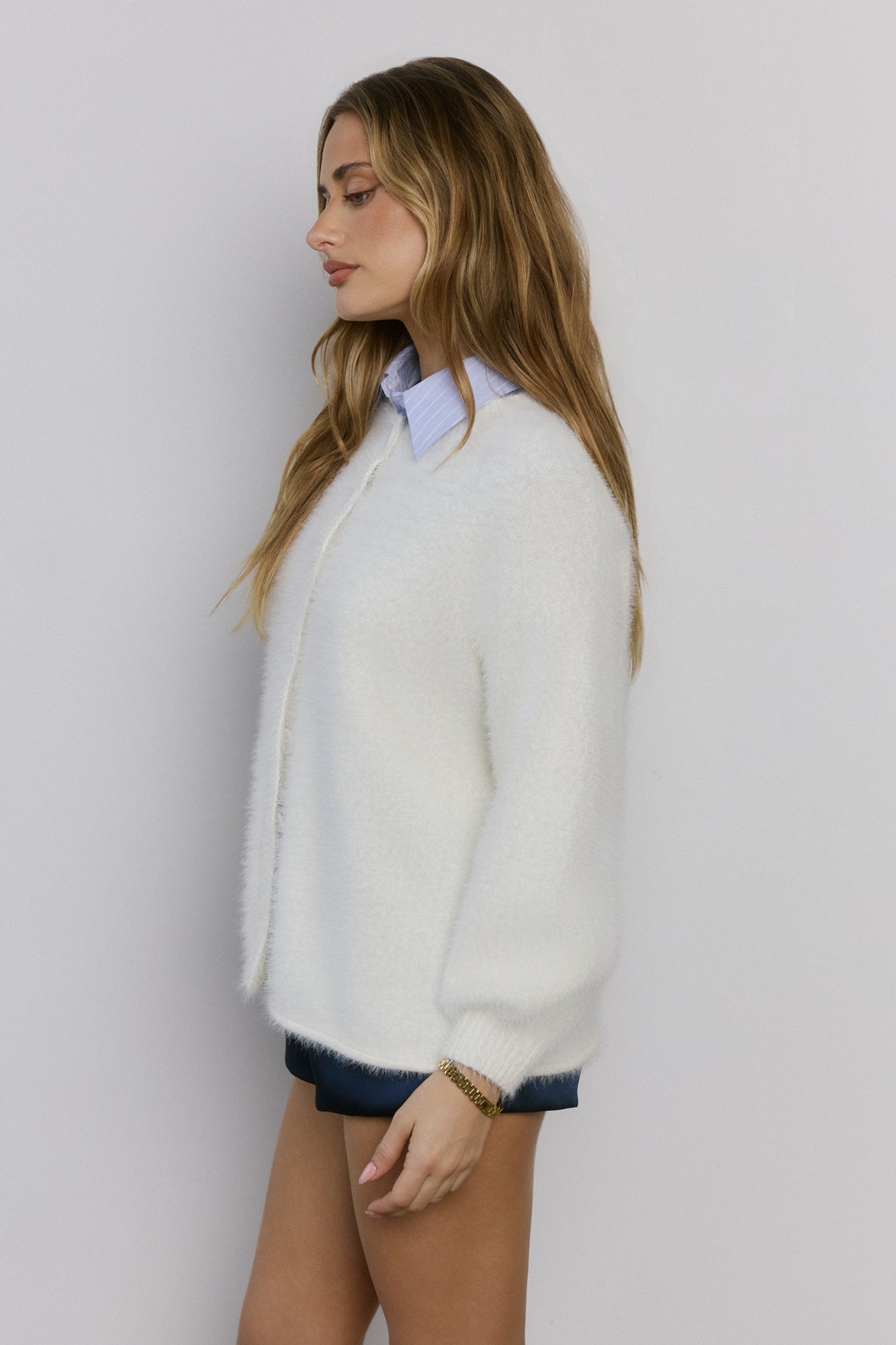 Crisp Snowfall Longline Fluffy Cardigan White