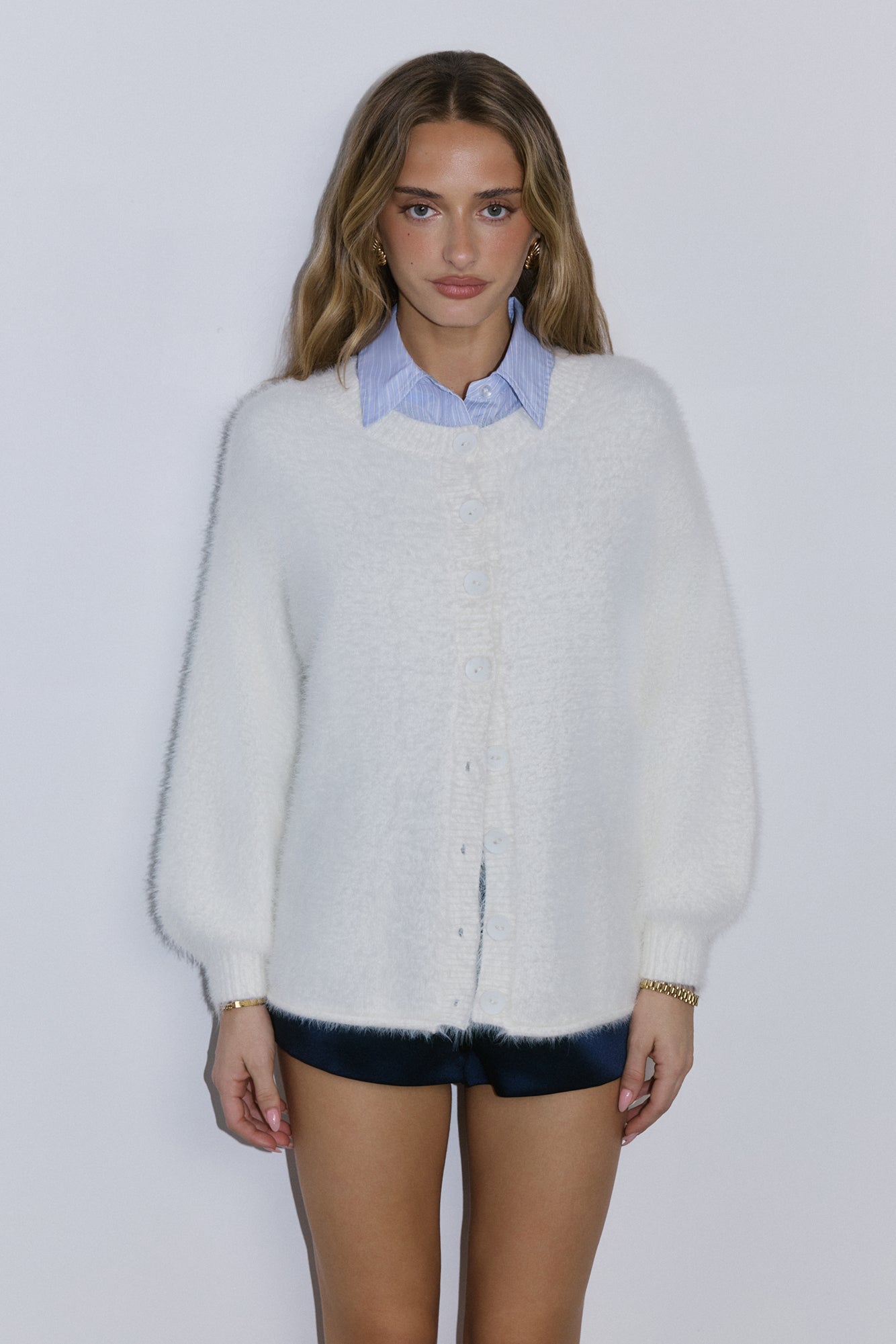 Crisp Snowfall Longline Fluffy Cardigan White