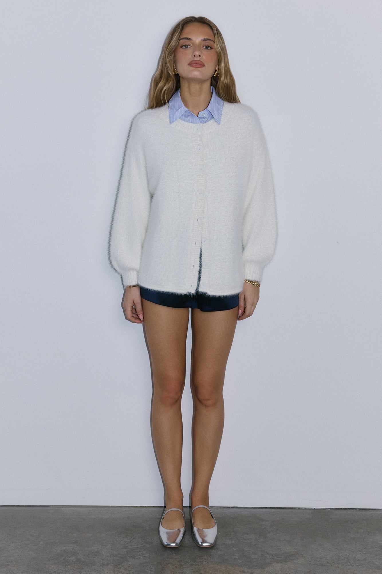Crisp Snowfall Longline Fluffy Cardigan White