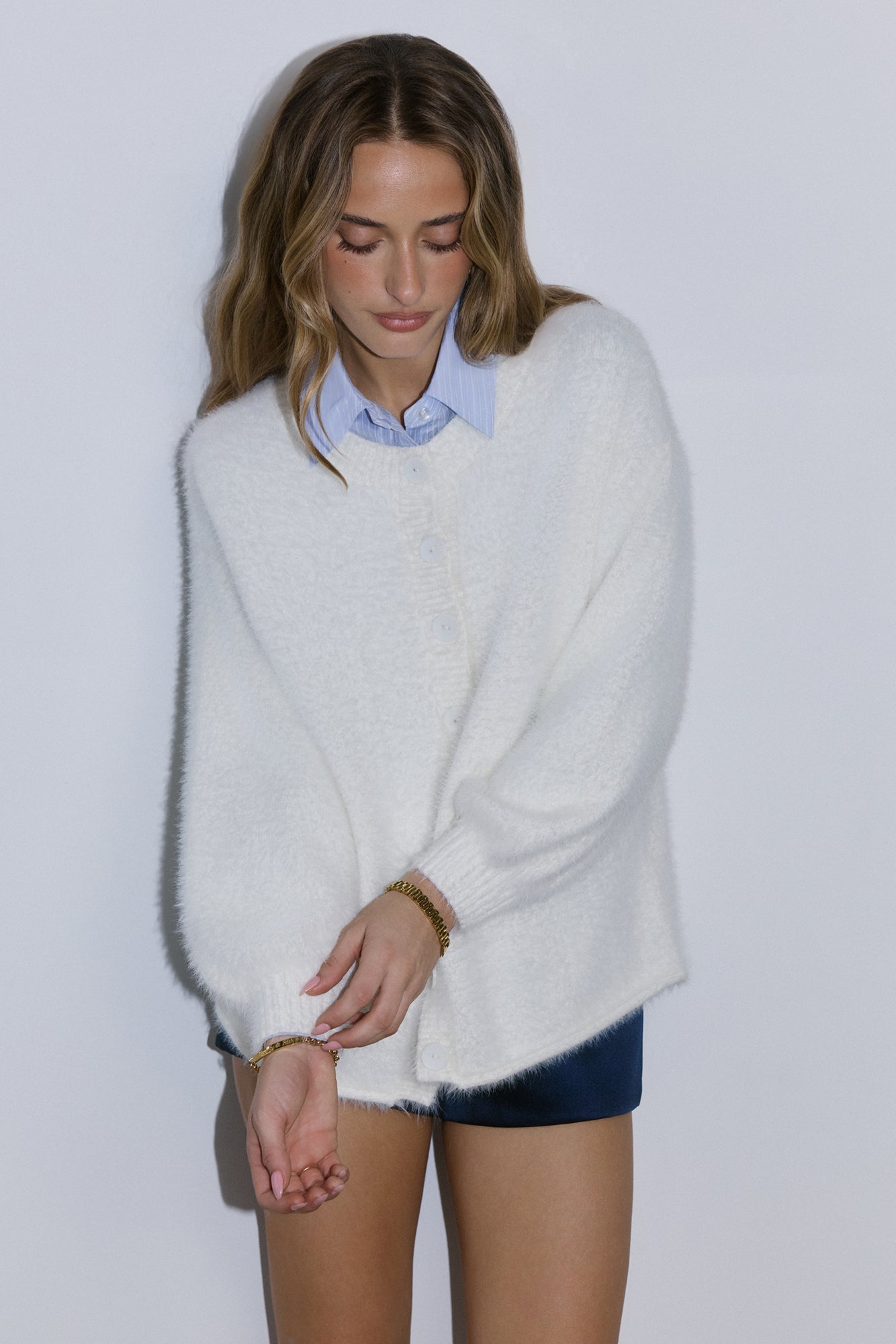 Crisp Snowfall Longline Fluffy Cardigan White