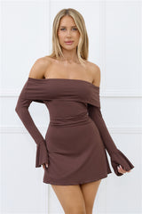 Explain Everything Off Shoulder Mini Dress Brown