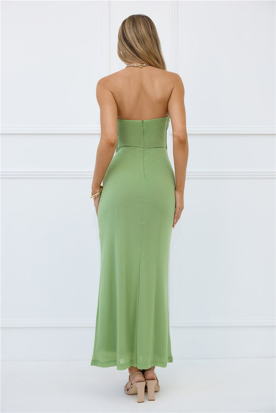 High Gloss Affair Strapless Maxi Dress Sage