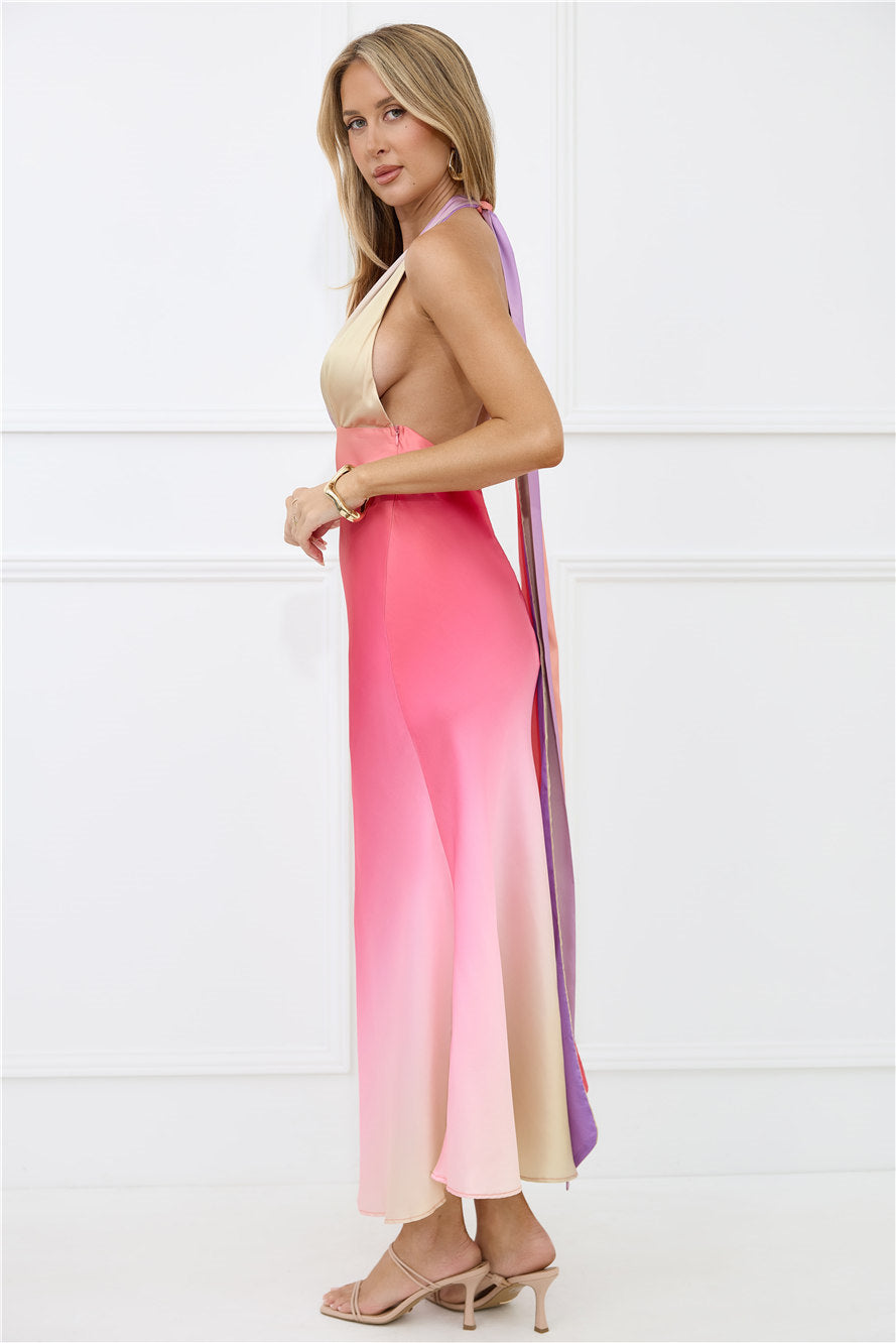 Dreams in Colour Satin Maxi Dress Multi