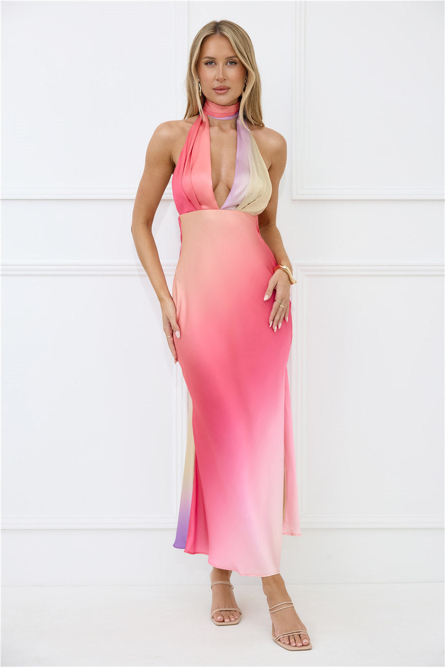Dreams in Colour Satin Maxi Dress Multi