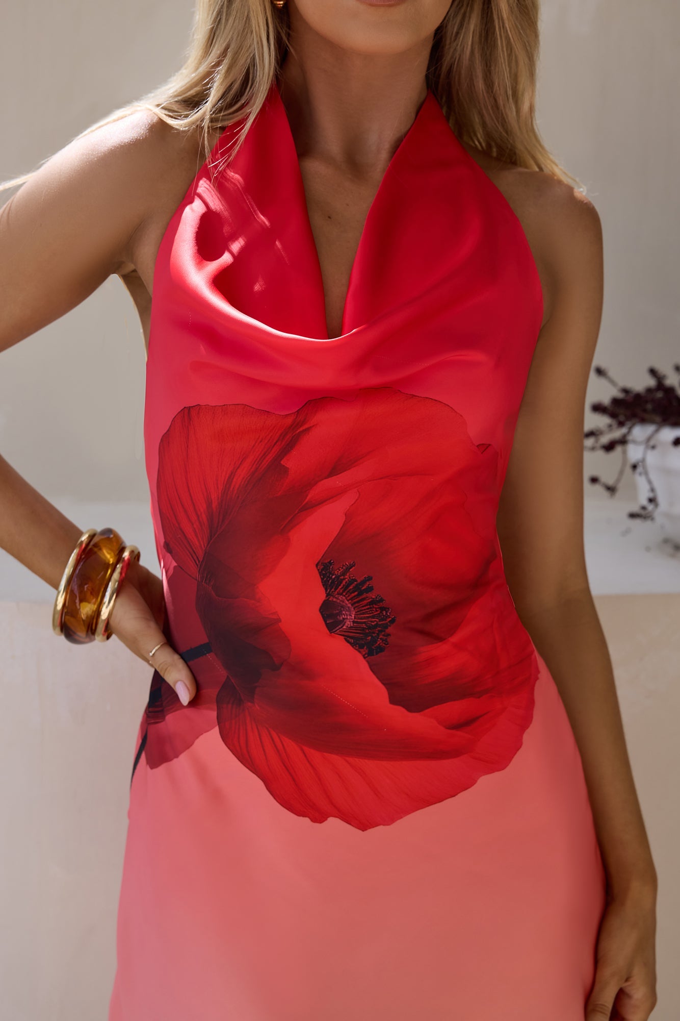 Eden's Rose Satin Halter Mini Dress Red