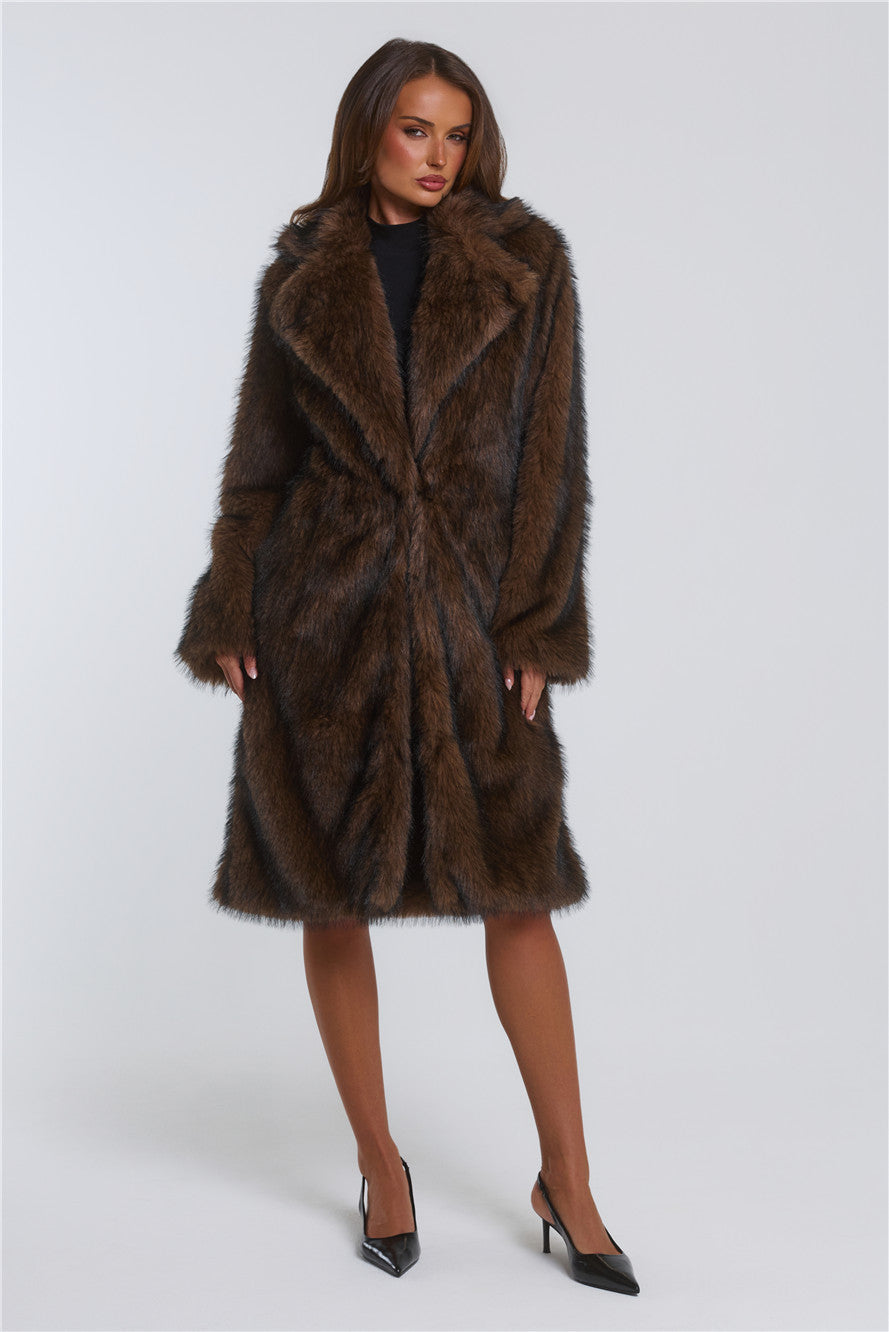Days In Aspen Faux Fur Coat Brown
