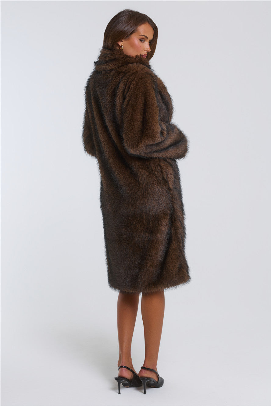 Days In Aspen Faux Fur Coat Brown