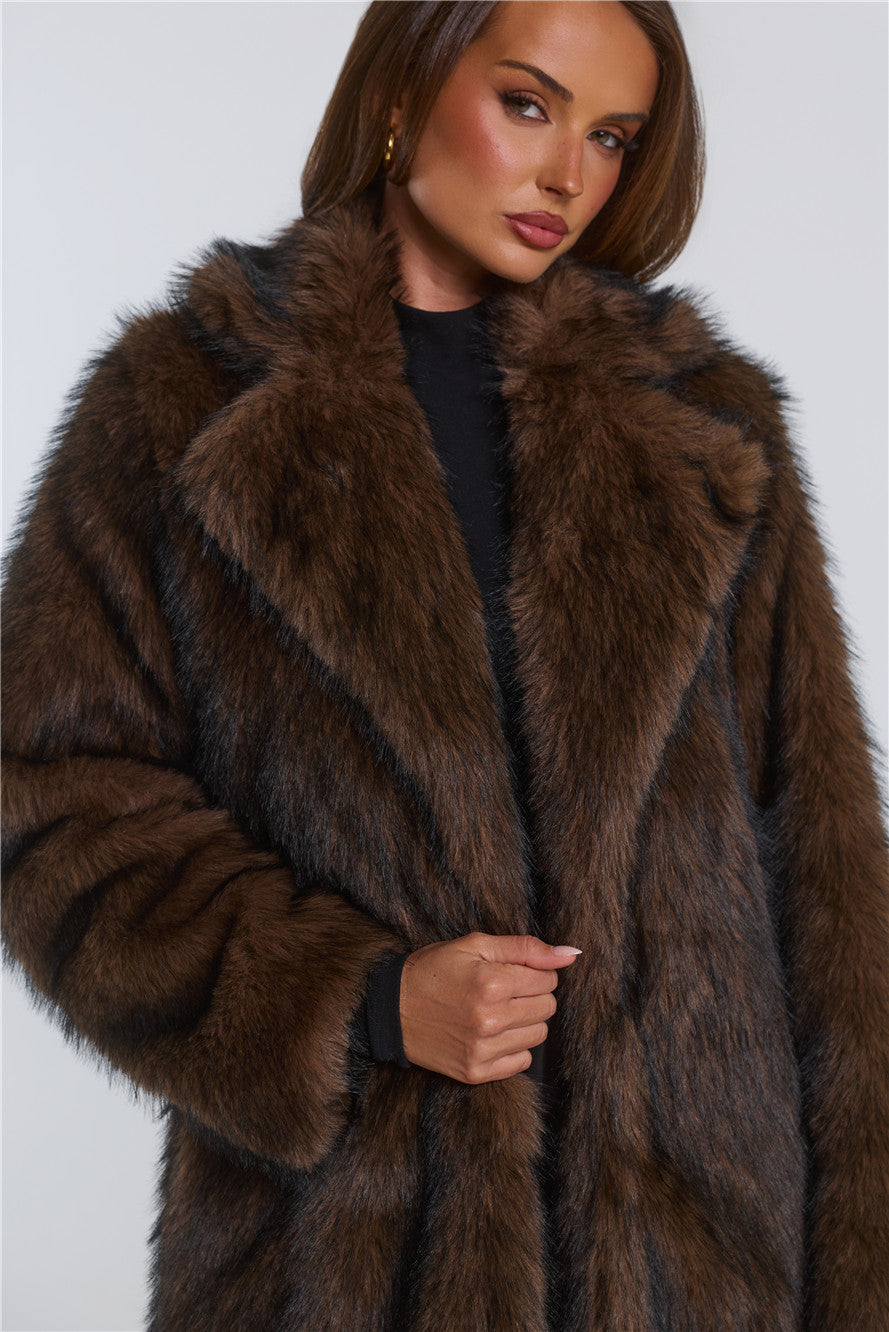Days In Aspen Faux Fur Coat Brown