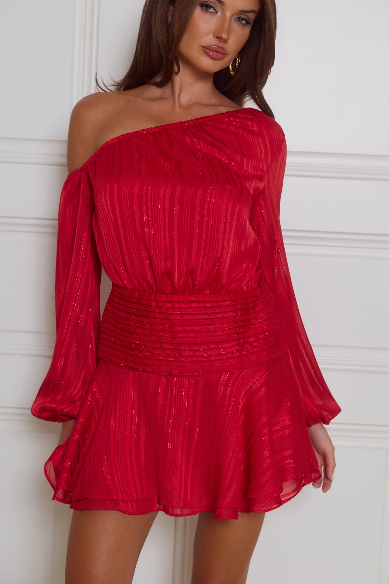 Cheeky Vibe Off Shoulder Mini Dress Red
