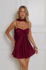 Diva Energy Satin Mini Dress Wine
