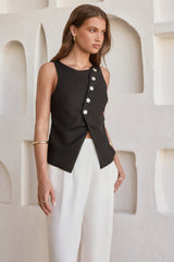 Days In Linen Blend Top Black