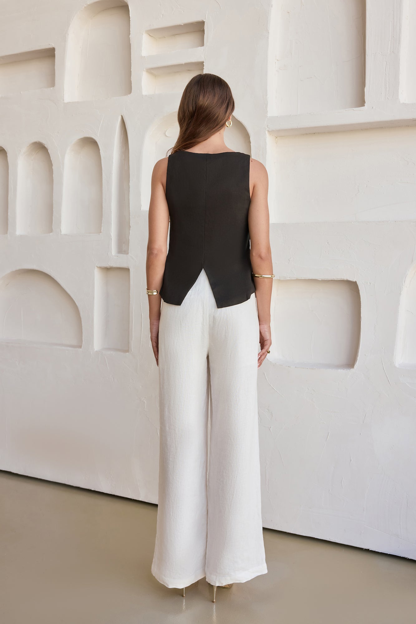 Days In Linen Blend Top Black