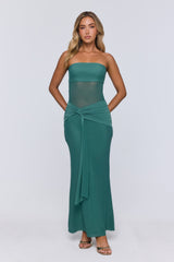 Kissable Strapless Mesh Maxi Dress Teal