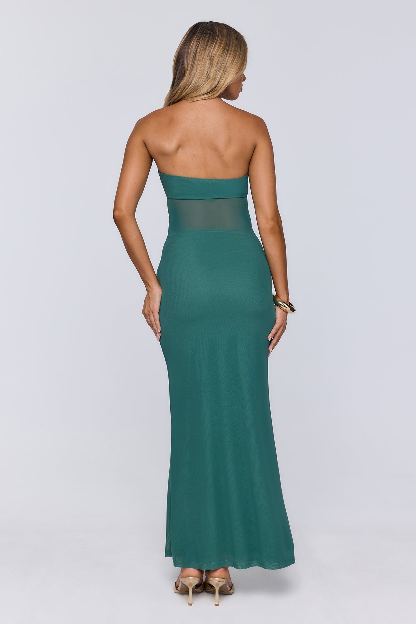 Kissable Strapless Mesh Maxi Dress Teal